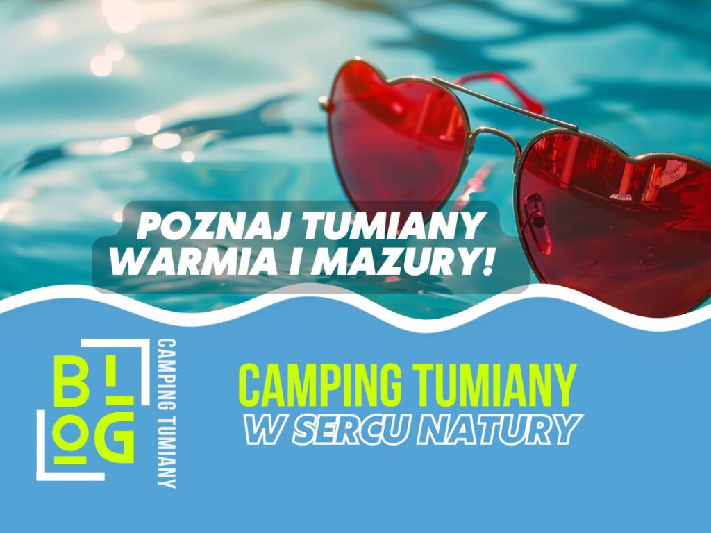 Czerwone okulary w kształcie serca unoszą się na wodzie, promując zieloną szkołę nad jeziorem.