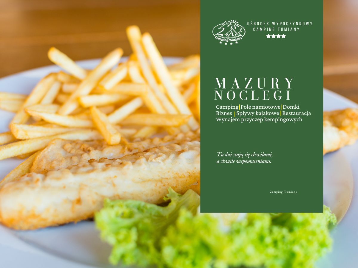 Danie rybne z frytkami w restauracja Warmia Olsztyn.