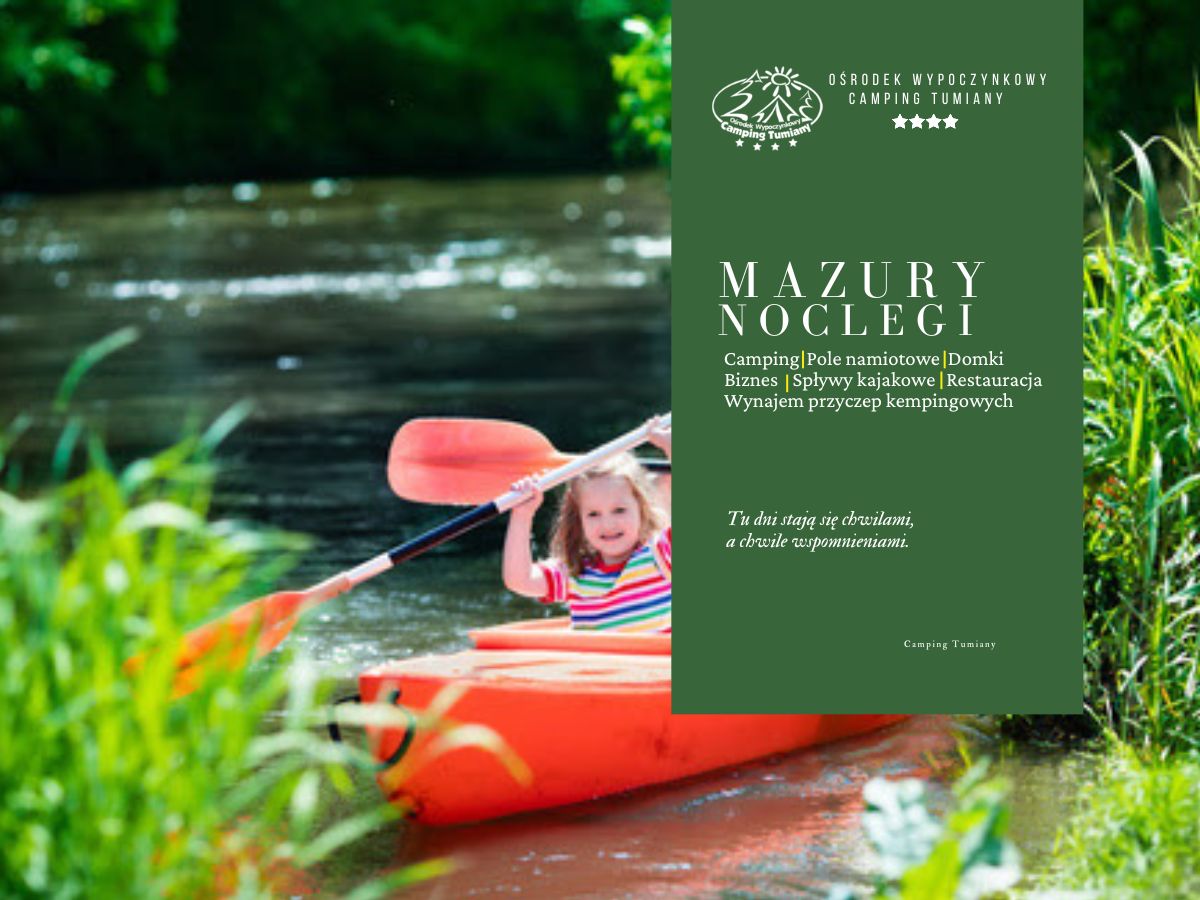 Na Mazurach młoda dziewczynka z uśmiechem uczestniczy w spływie kajakowym.