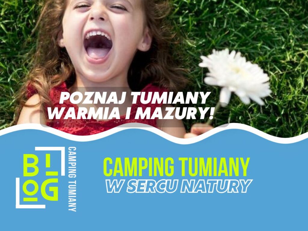 Dziecko z kwiatkiem na tle trawy promuje atrakcje Warmii i Mazur.