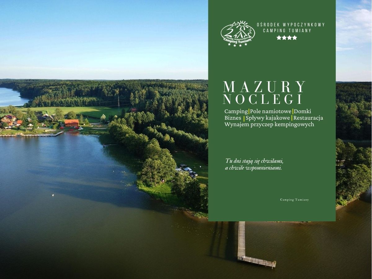 Malowniczy krajobraz jeziora i lasów idealny na camping Mazury ze zwierzętami.
