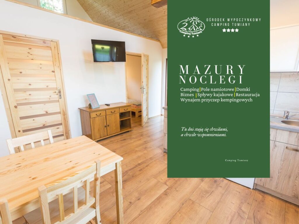 Nowoczesne wnętrze i luksusowe domki na Mazurach oferujące komfortowy wypoczynek.