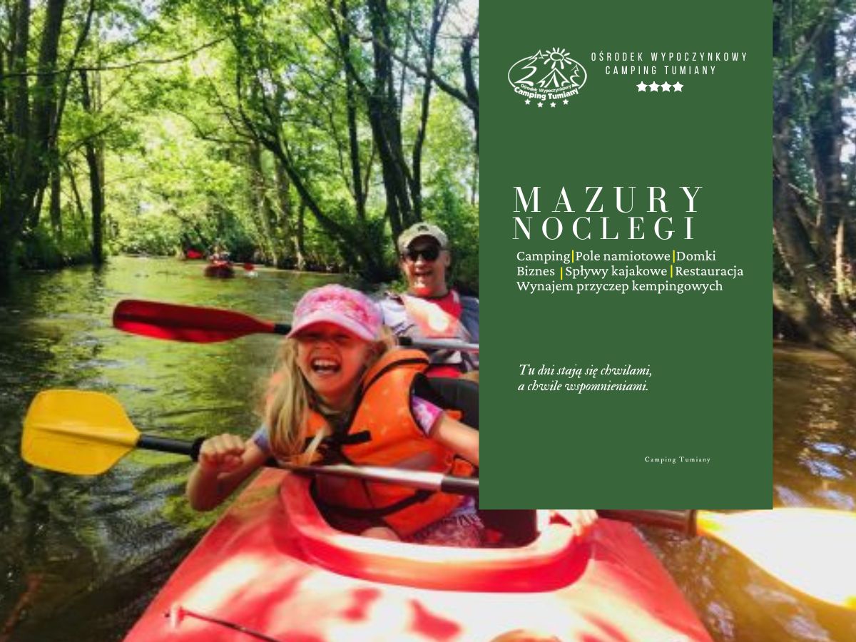 Rodzinna zabawa na rzece podczas spływu kajakowego Olsztyn.