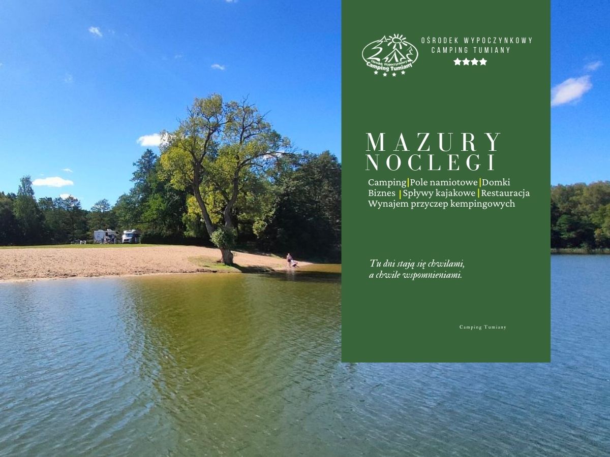 Plaża nad jeziorem idealna na noclegi Mazury.