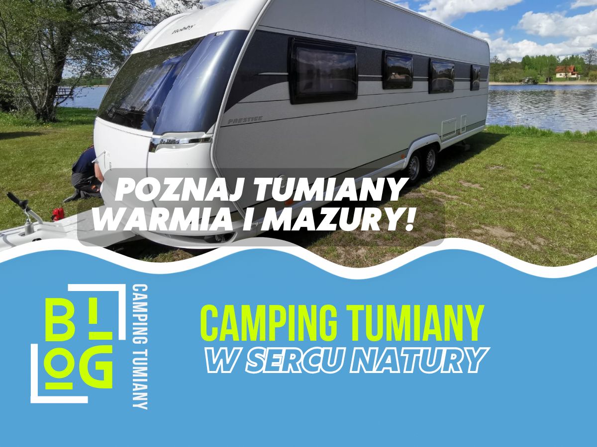 Wypożyczalnia przyczep kempingowych nad jeziorem na Mazurach.