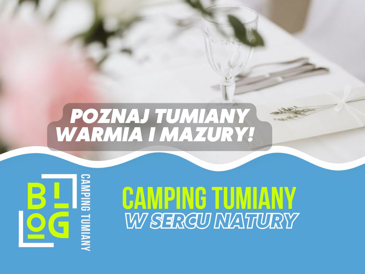 Stół przygotowany na komunię Olsztyn w malowniczym kempingu Tumiany.