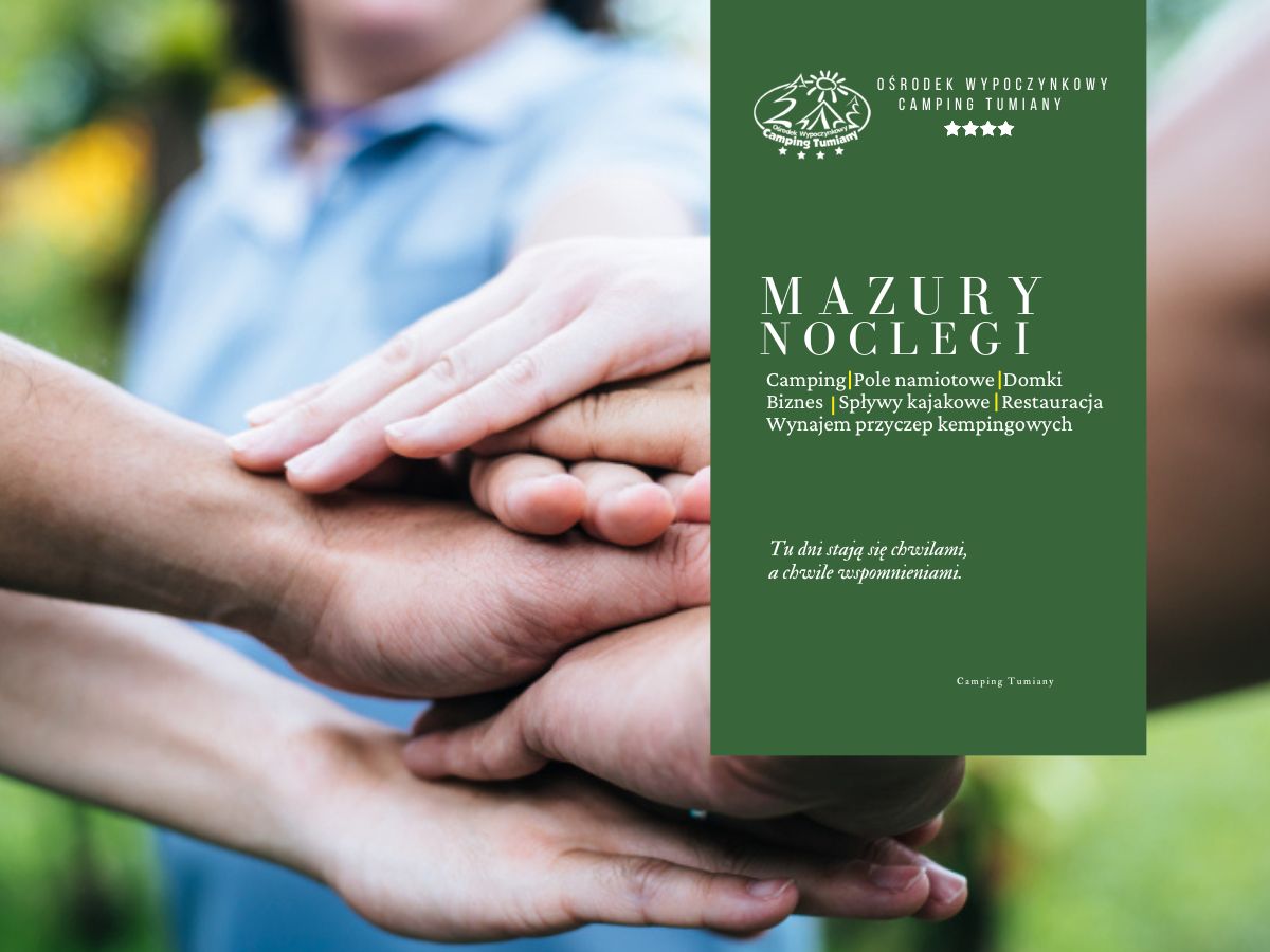 Na Warmii i Mazurach odbywają się niezapomniane imprezy integracyjne, co pokazuje zdjęcie grupy osób złożonych dłoni.